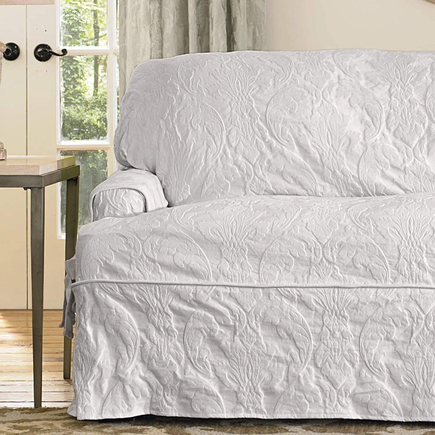 White T-Cushion Sofa Slipcover E297