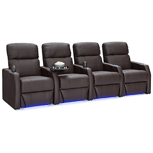 Bonded Leather Power Recline Home Theater Seating Row of 3 Black O53787