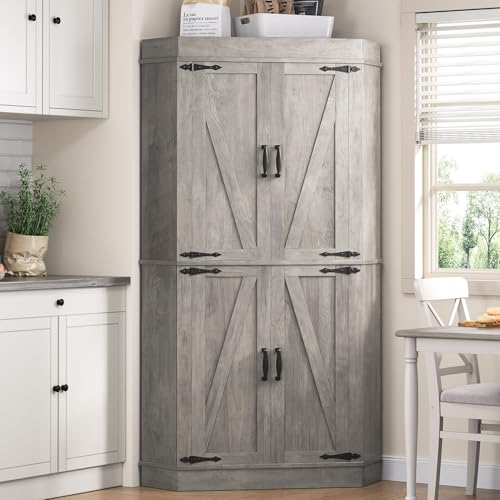 Grey 4 Door Tall Kitchen Pantry Cabinet T860