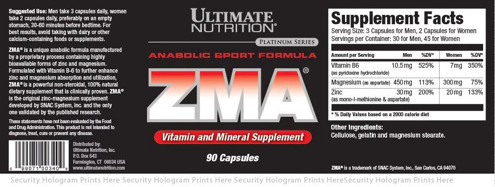 90 Capsules ZMA Vitamin & Mineral M628685