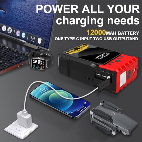 Portable 12V 3500A 150PSI Car Battery Jump Starter with Tire Inflator and Pressure Gauge T11086