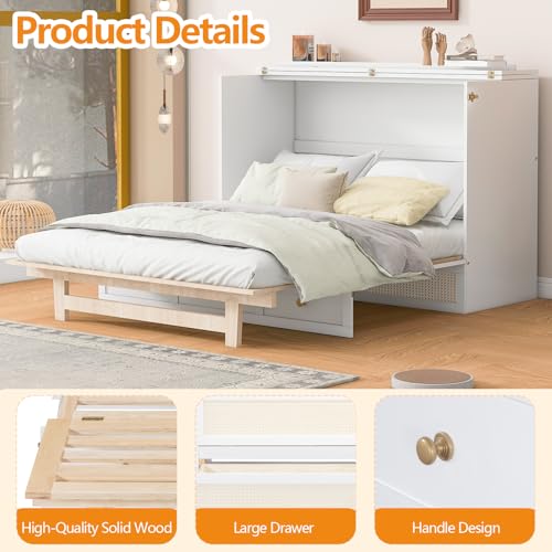 White Full Size Murphy Bed with Drawers L4679
