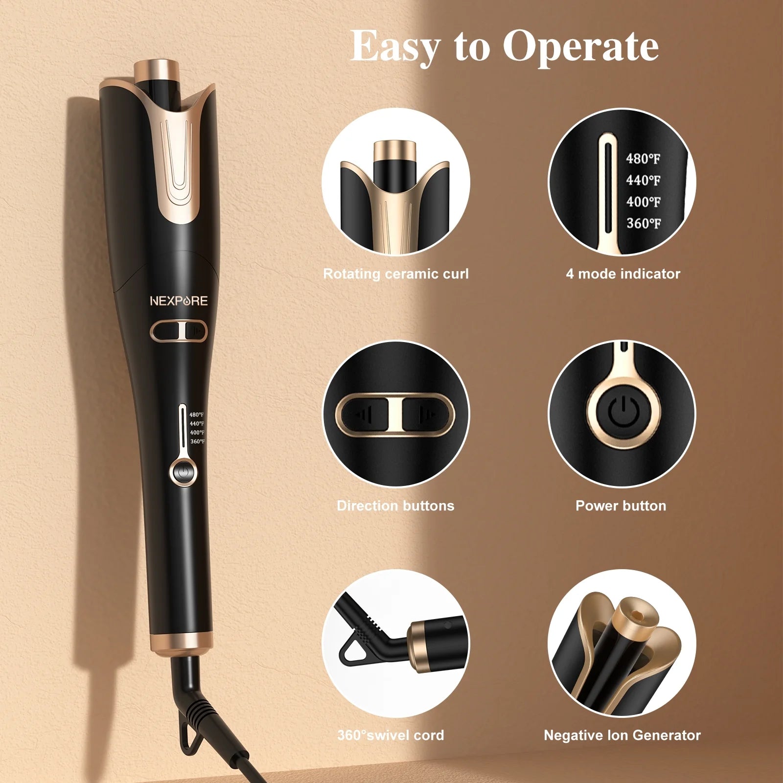 Gold 1" Rotating Barrel Curling Iron P683