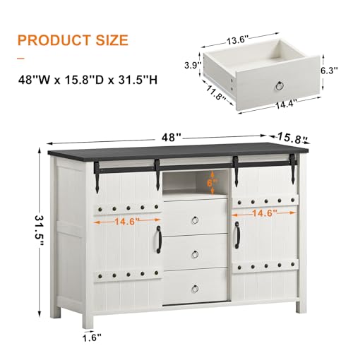 Rustic Brown Wood Dresser with 3 Drawers & 2 Sliding Barn Doors K4725