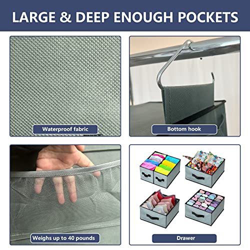 Gray 7-Shelves Hanging Closet Organizer with 5 Drawers and 8 Mesh Pockets M5460