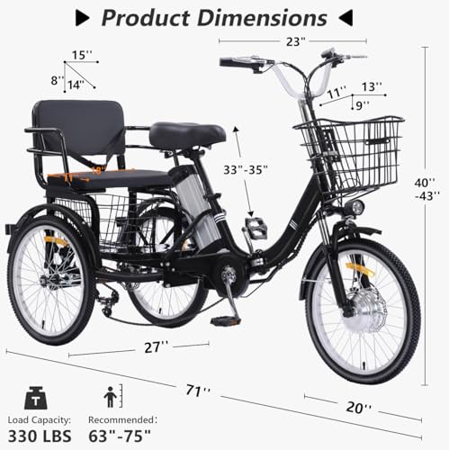 20"x4.0" Folding Fat Tire 3 Wheel Electric Trike with 48V Removable Battery P9195