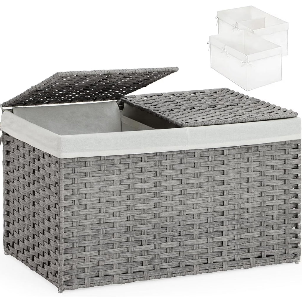 Gray 17.2 Gallon Rattan Storage Basket with Lid B21886