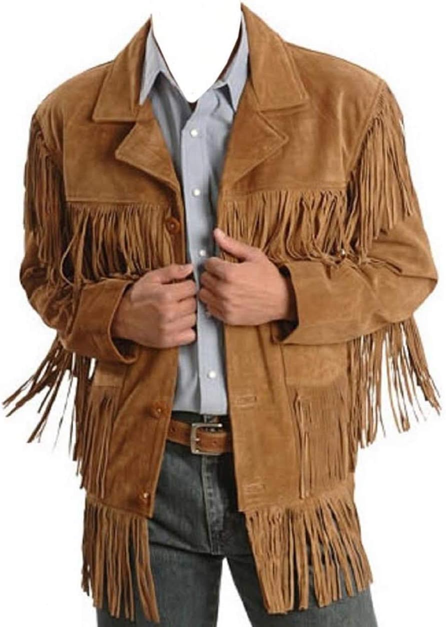 Men's Brown Leather Fringe Suede Jacket R707