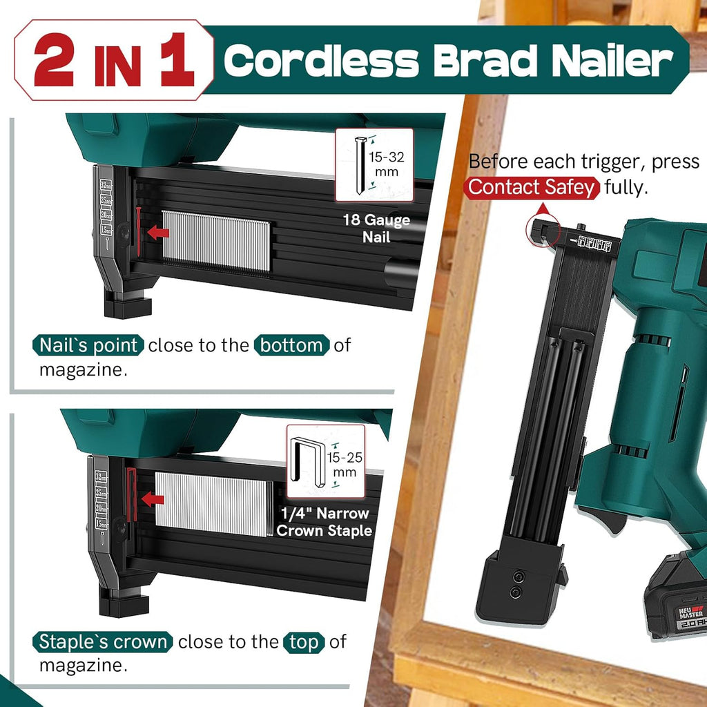 Cordless Battery Powered Brad Nailer Staple Gun X8166