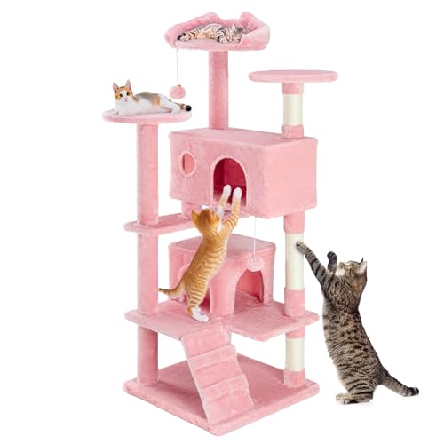 Dark Gray 54 Inches Cat Tree Tower with Scratching Post N984