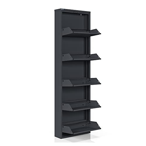 5 Tier Metal Shoe Cabinet with Cover, Anthracite K82653