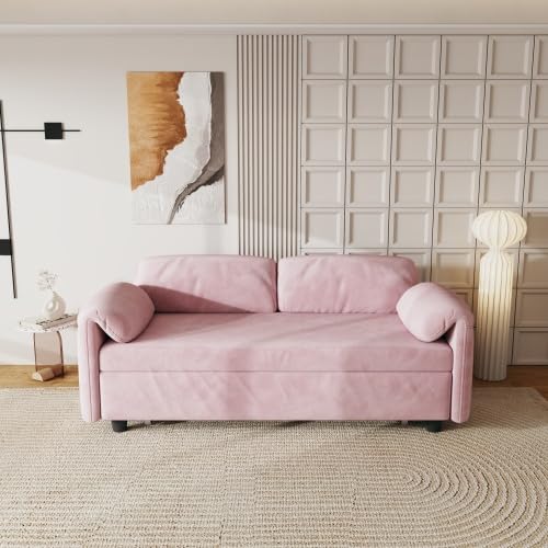 54'' Velvet 2-Seater Pull Out Sofa Bed with Storage Pockets V4514