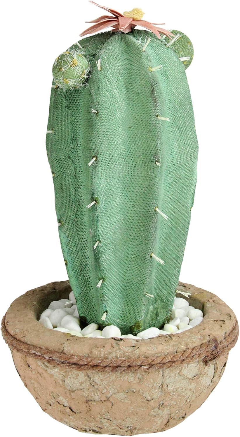 13.75” Potted Green and Brown Artificial Cactus Plant with Flowers J31751