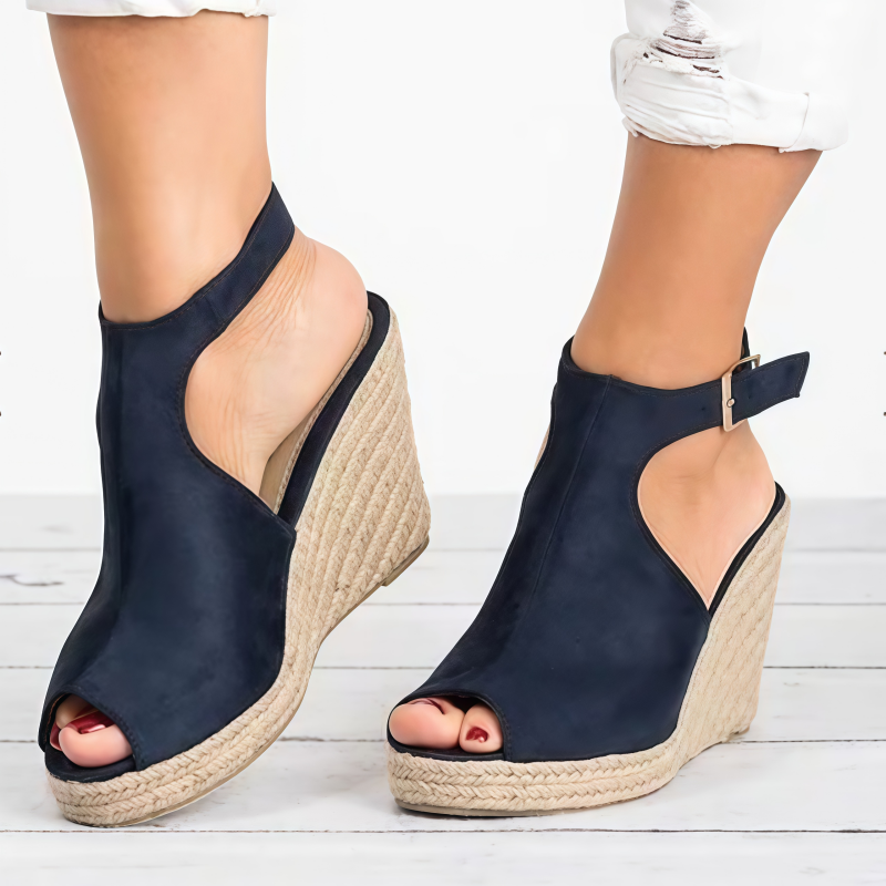 Women's Peep Toe Espadrille Wedge Sandals – Cutout Ankle Buckle Platform Heels
