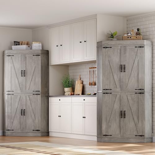 Grey 4 Door Tall Kitchen Pantry Cabinet T860