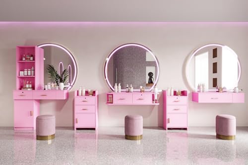 Pink Wood Computer Desk with Drawers Shelves Dresser Desk F986084