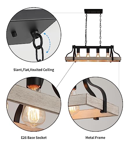 Black and Retro Wood Finish 4-Light Linear Chandelier B39300