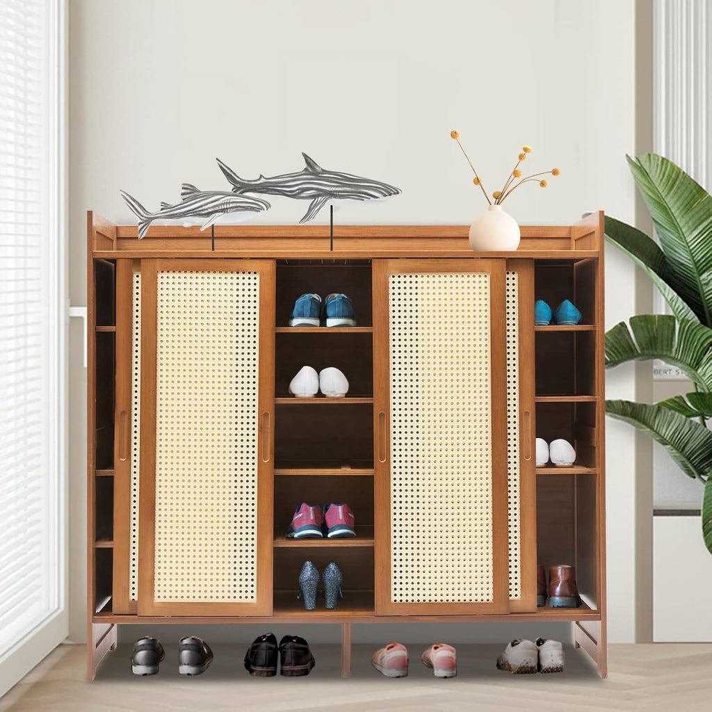Natural Bamboo 6 Tier Shoe Cabinet with Grid Doors B623930