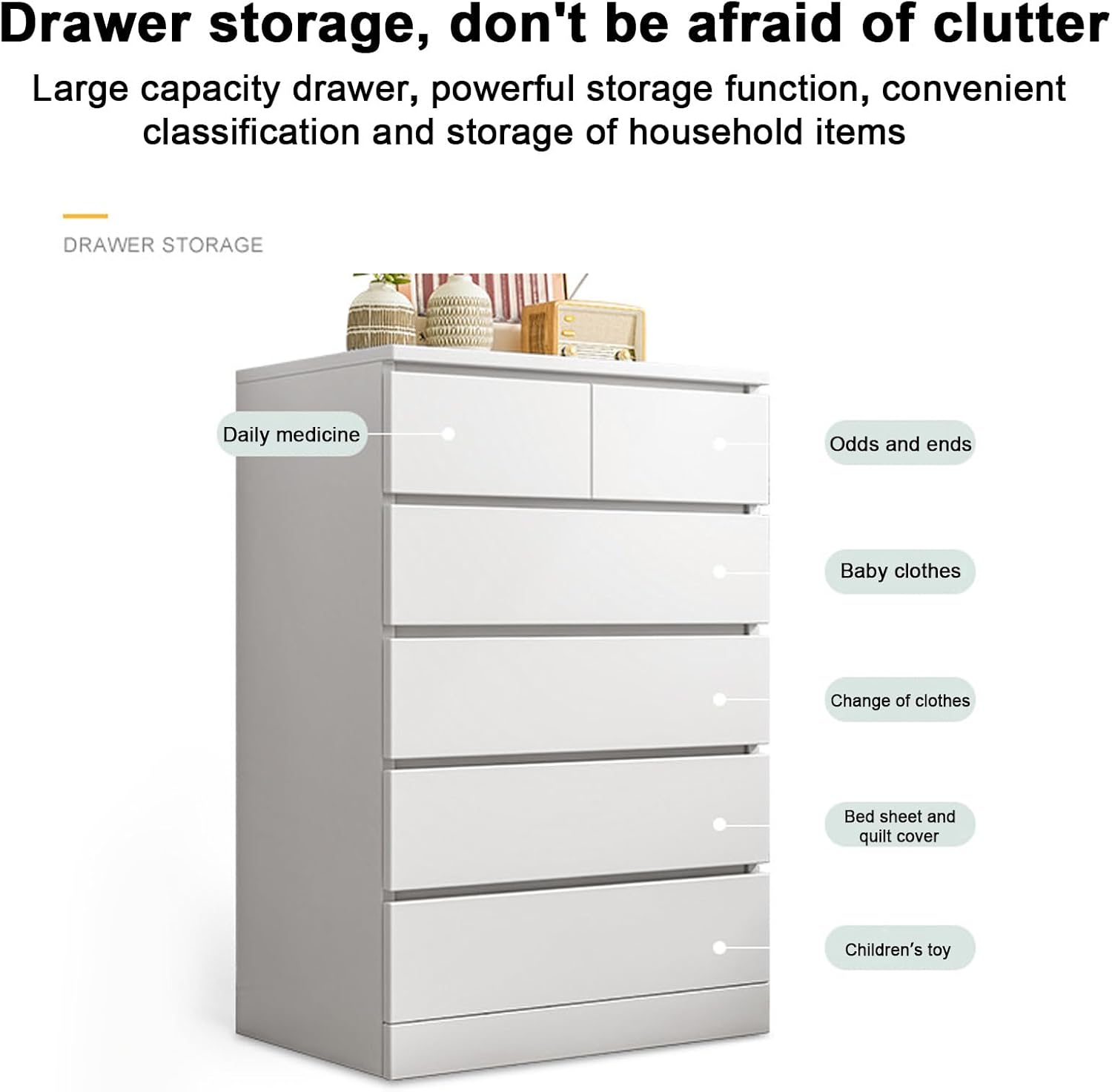 White 6 Drawer Tall Wood Dresser Z13496