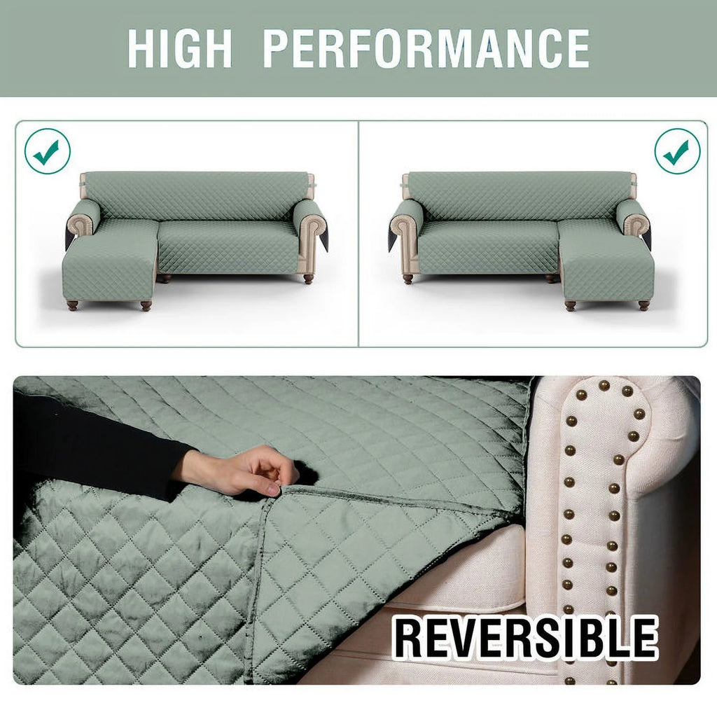 Light Green Reversible Waterproof L-Shaped Sofa Slipcover G288