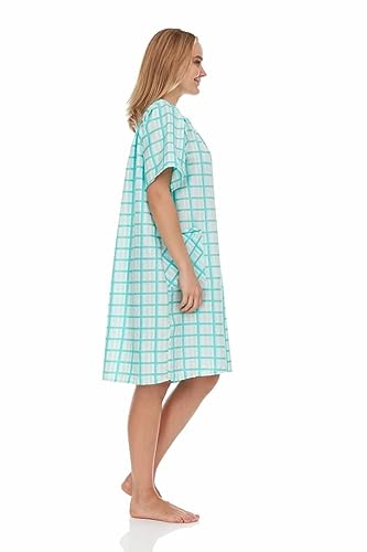 Snaps Front Closure Short Sleeve Woven House Dress B589055
