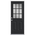 32 in. x 80 in. 9 Lite Jet Black Right-Hand Inswing Painted Smooth Fiberglass Prehung Front Door X883