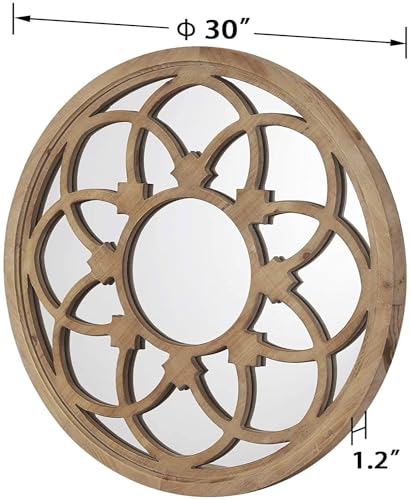 Rustic 30" Round Wall Mirror Wood Frame K813