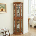 OAK Corner Curio Cabinet with Tempered Glass Door Q6405