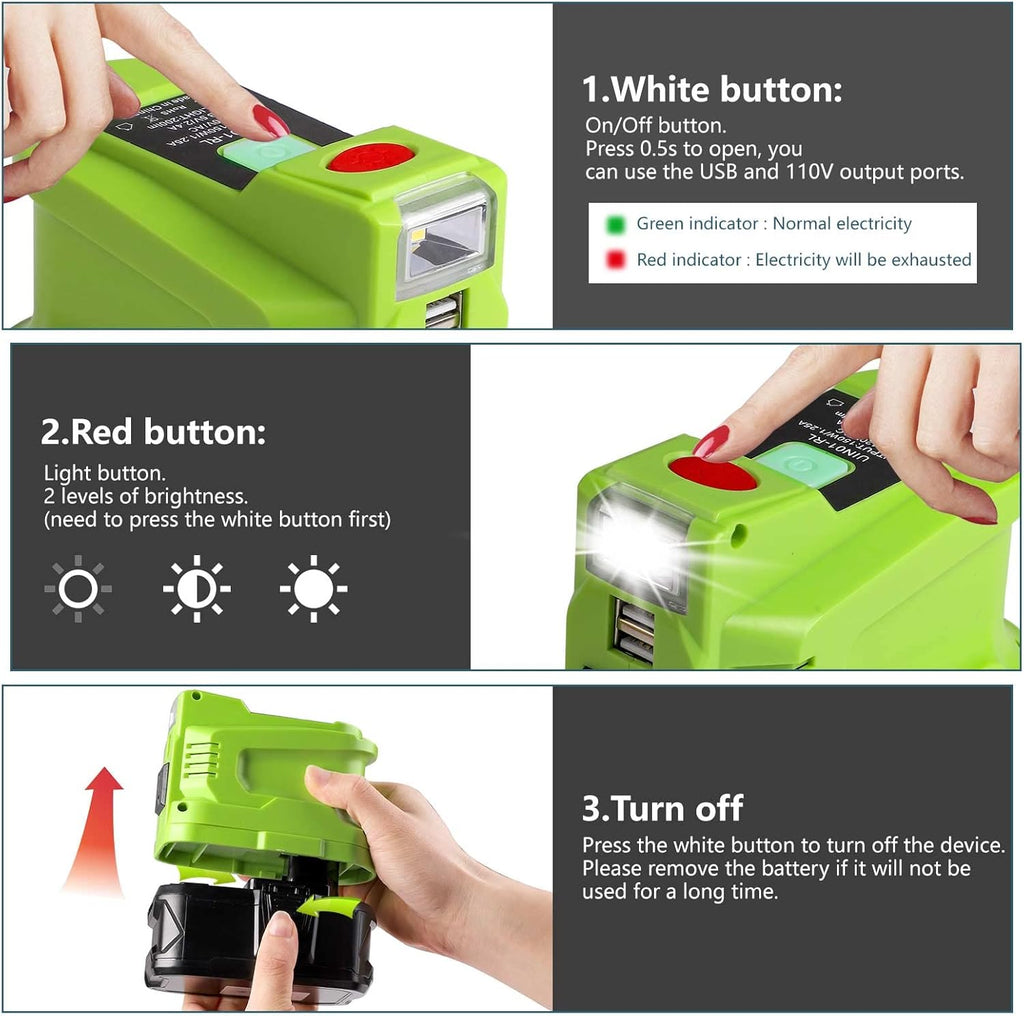 150W Power Inverter for 18V Battery with 2 USB, LED Light, AC Outlet T1771