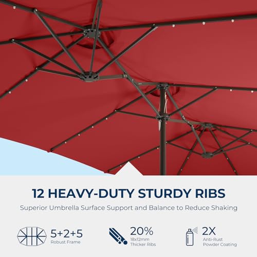 15ft Solar Lights LED Lighted Outdoor Extra Large Market Table Umbrella L34500