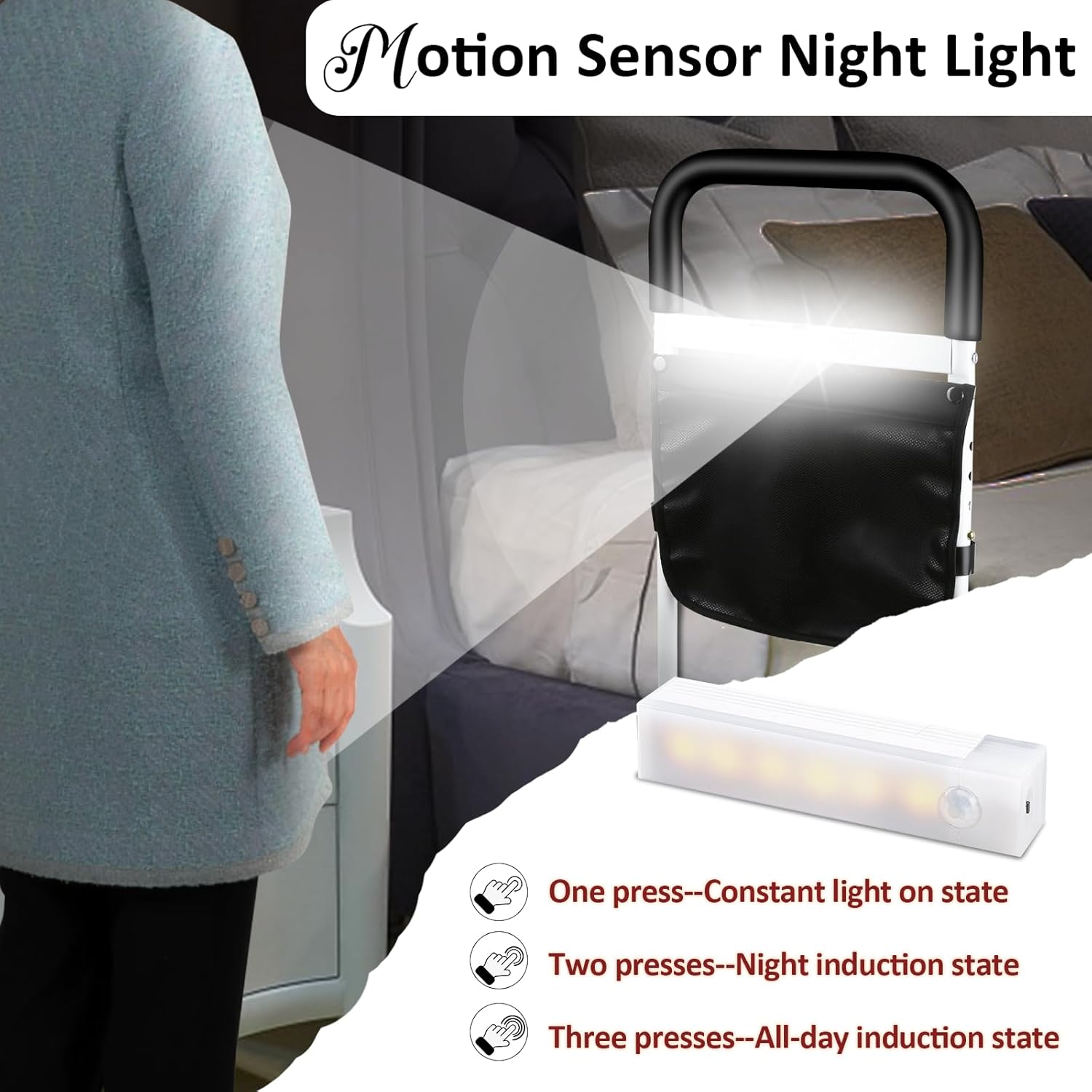 Adjustable Bed Rails with Motion Light Storage Pocket Z12738