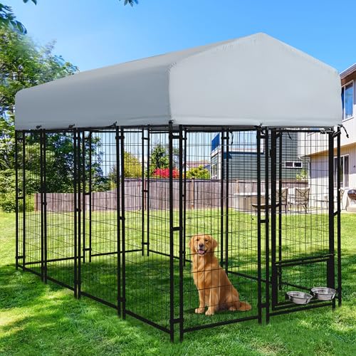 8x4x6 FT Heavy Duty Welded Wire Steel Dog Kennel with Roof N720