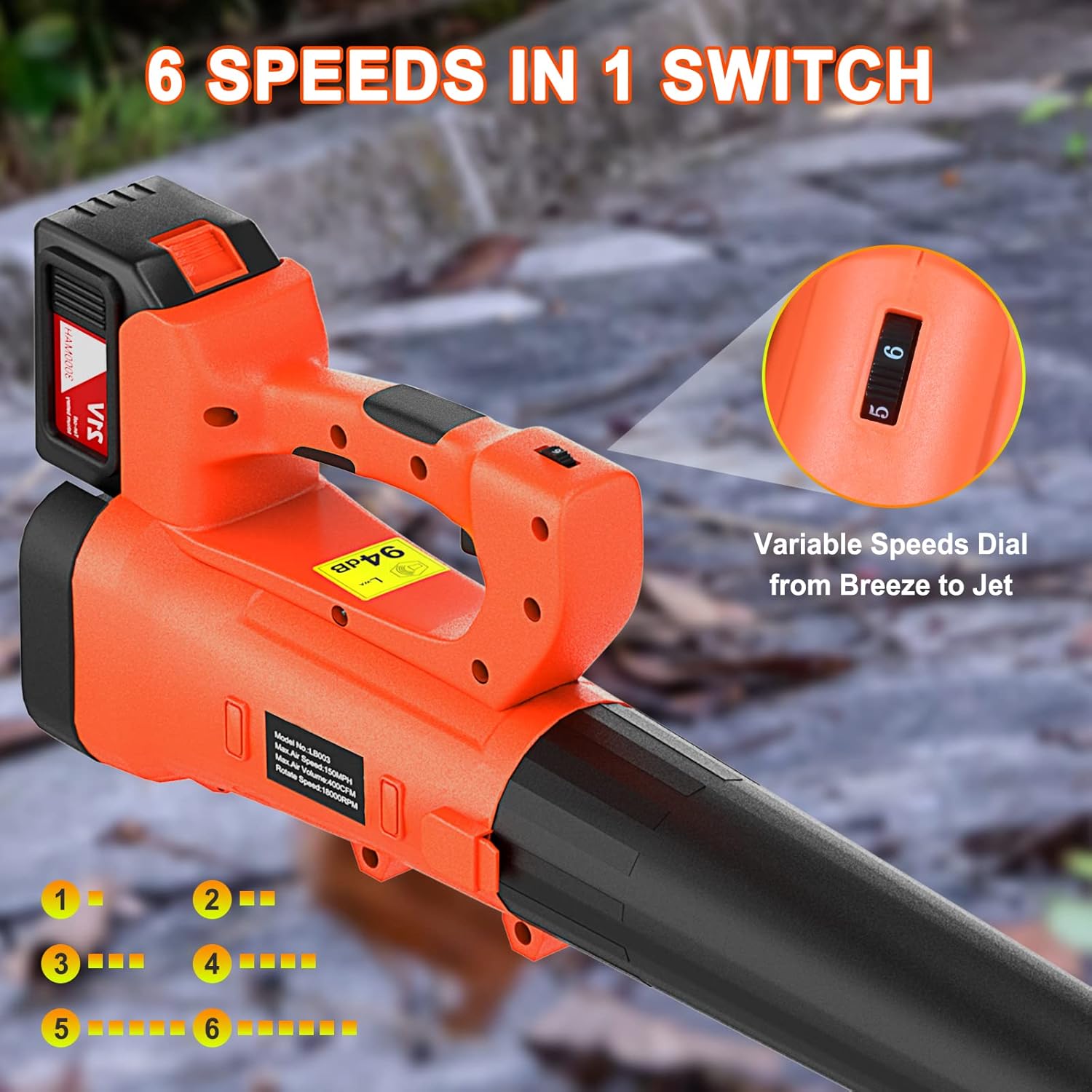 Cordless Electric Leaf Blower with Battery and Charger, 460CFM 170MPH 6 Speeds 21V 3.0AH D85414