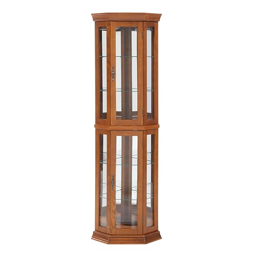 OAK Corner Curio Cabinet with Tempered Glass Door Q6405