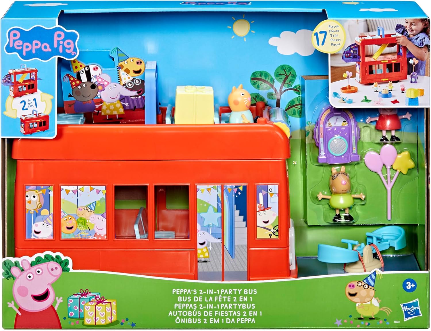 2-in-1 Party Bus Playset with 3 Figures and 13 Accessory Pieces I867