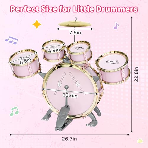 5-Piece Kids Drum Set with Stool, Pedal & Drumsticks E657224