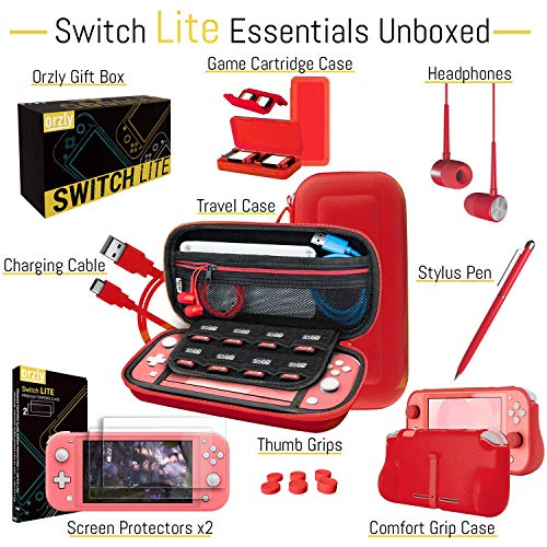 Switch Lite Accessories Bundle - Case & Screen Protector, USB Cable, Games Holder, Grip Case, Headphones, Thumb-Grip Pack (Turquoise Blue) F367
