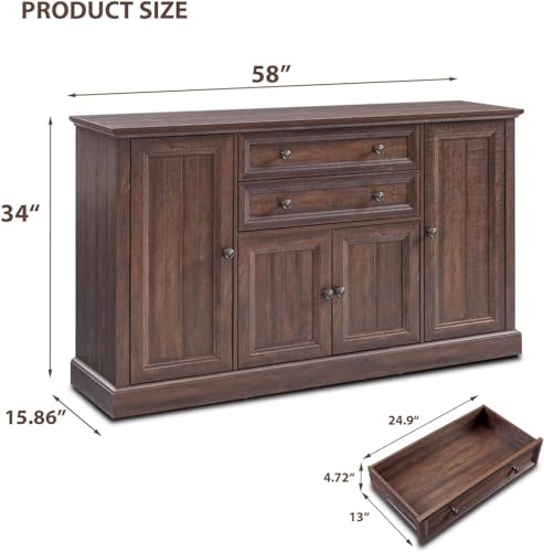 Brown Wood Buffet Cabinet with Storage, 2 Drawers, 4 Barn Doors G995764