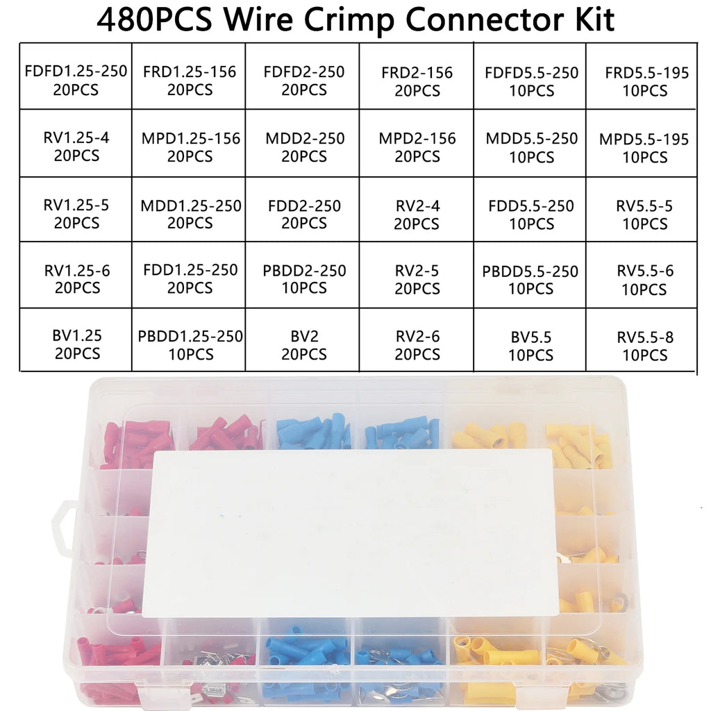480 Pcs Insulated Electrical Terminals Crimp Box Kit S703