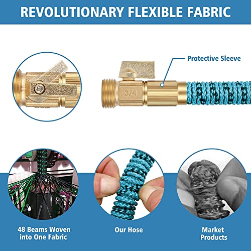 50FT Expandable Garden Hose with Triple Layer Latex Core, 3/4" Solid Metal Fittings, Fabric Nozzle T39938