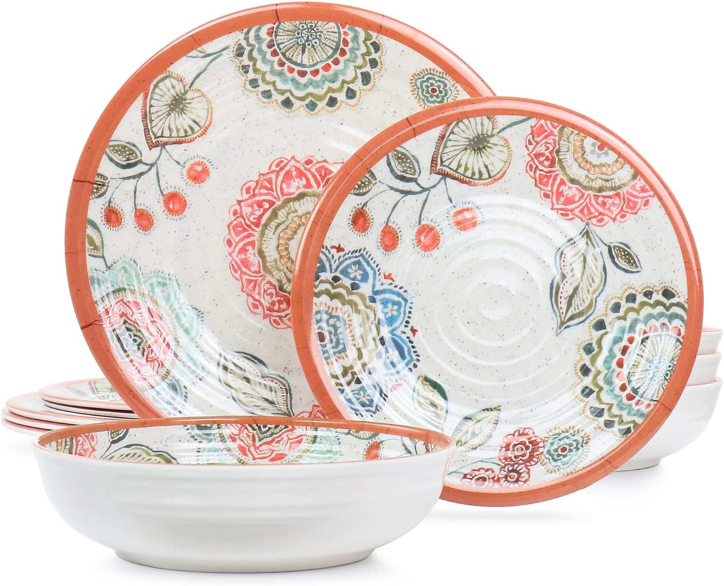 12 Piece Melamine Dinnerware Set, Multi Colored Y4653