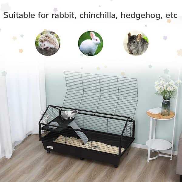 Rolling Metal Small Animal Hutch Cage with Main House and Run Z38041