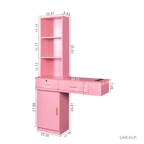 Pink Wood Computer Desk with Drawers Shelves Dresser Desk F986084