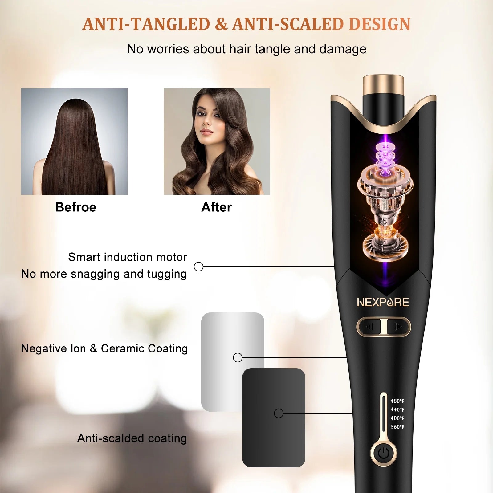 Gold 1" Rotating Barrel Curling Iron P683