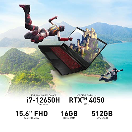 15.6" 144Hz FHD Gaming Laptop Intel Core i7-12650H NVIDIA Geforce RTX 4050 16GB DDR5 512GB NVMe SSD Win 11 Black H10355