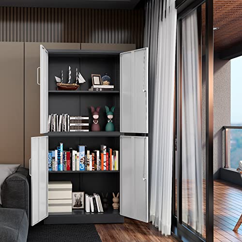 Black 72" Tall Locking Steel Storage Cabinet with 2 Doors and 5 Adjustable Shelves R397