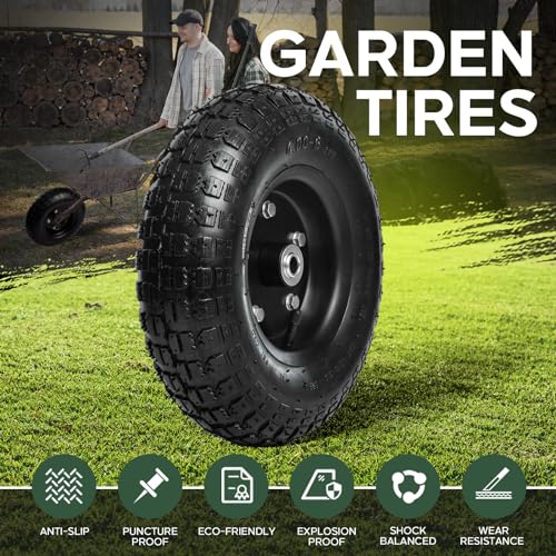 13 Inch 1 PC Rubber Pneumatic Replacement Tires and Wheels 4.00-6 with 5/8'' Axle Bore Hole G519734