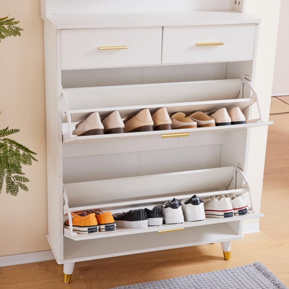 White Entryway Armoire with Drawers and Shelves C22758