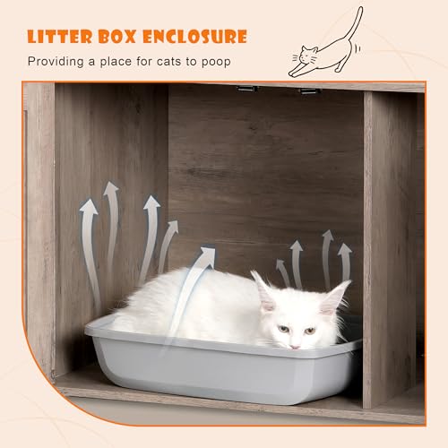 76.8-inch Wooden Cat Tree with Litter Box Enclosure and Scratching Post G229227