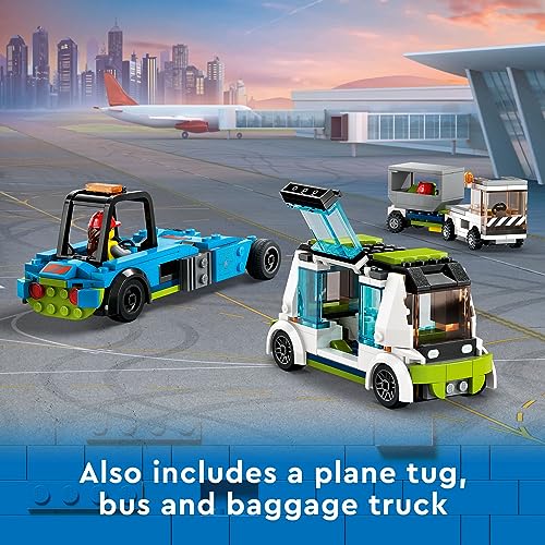 LEGO City Passenger Airplane Building Toy Set with Large Airplane, Passenger Bus, Luggage Truck, Container Loader, and 9 Minifigures C595